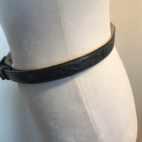 Escada Metallic Croc Embossed Gray Leather Belt - Picture 4 of 7
